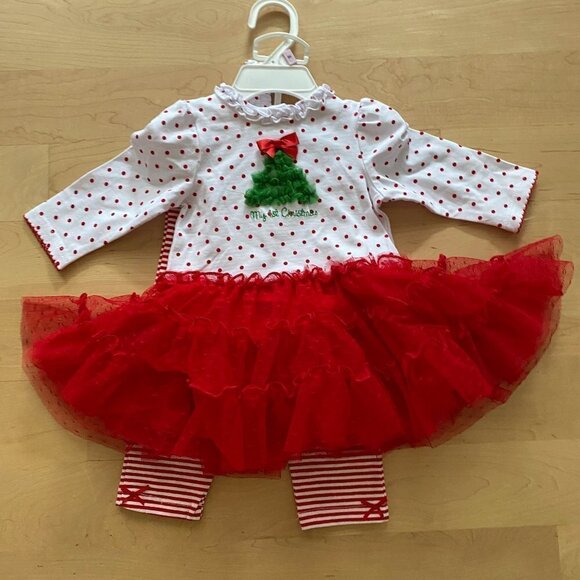 MERRY Christmas 3-Piece Girl's My First Christmas Top Pants Headband - Picture 2 of 9